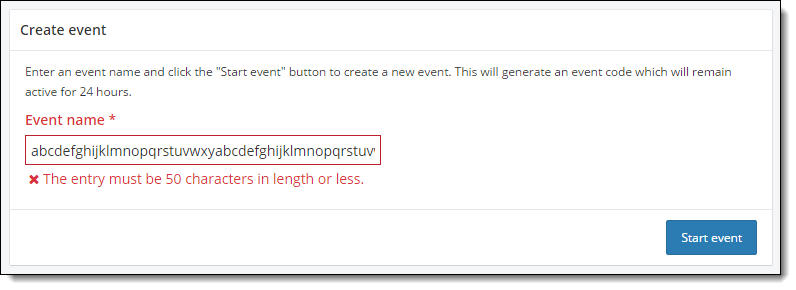 Event name must be less than 50 characters.